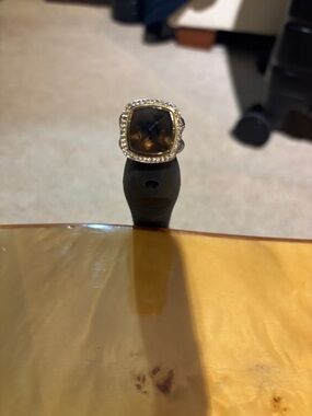 David Yurman Smoky Quartz Halo Ring with diamonds.